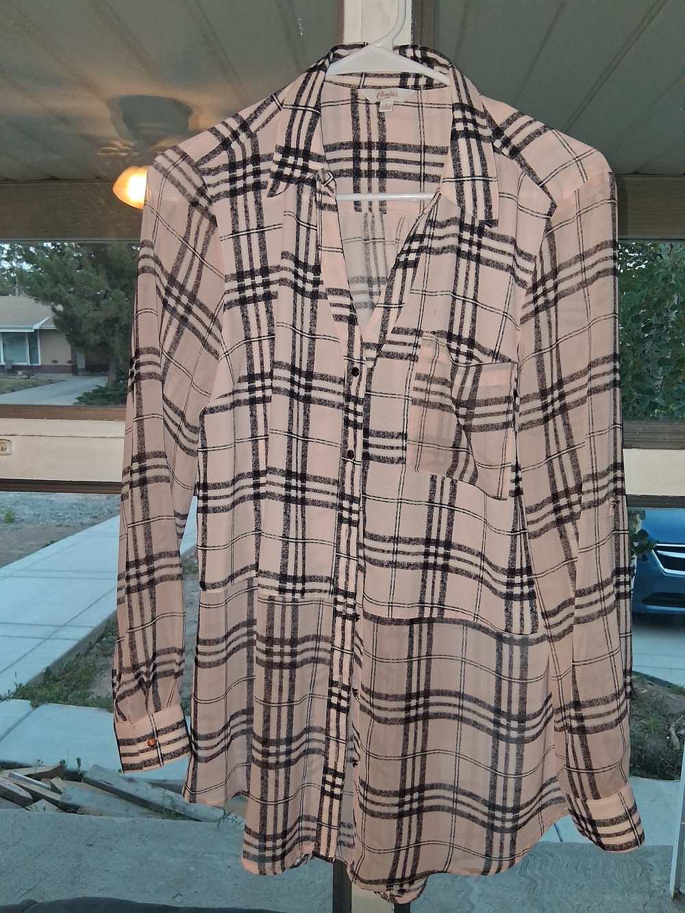 Candie's Light Pink and Black Plaid Button-Down Shirt